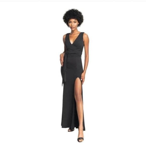 NEW Dress The Population Black Waist Tie‎ Side Slit Mermaid Dress - Picture 1 of 10